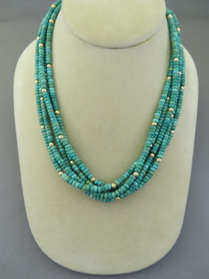 Gold & Emerald Valley Turquoise Necklace by Desiree Yellowhorse