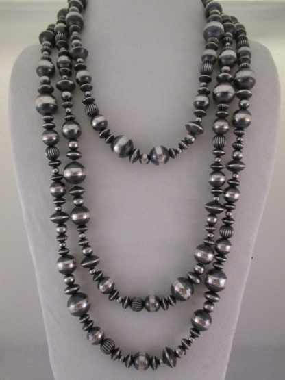 Oxidized Sterling Silver Necklace with Multi-Shaped Beads (80″)