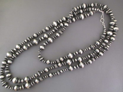 Oxidized Sterling Silver Necklace with Multi-Shaped Beads (80″)