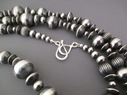 Oxidized Sterling Silver Necklace with Multi-Shaped Beads (80″)