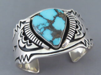 Wider Lone Mountain Turquoise Cuff Bracelet by Native American (Navajo) jewelry artist, Steven J. Begay $1,695- FOR SALE