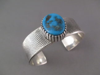 Morenci Turquoise Cuff Bracelet by Native American jewelry artist, Bryan Joe (Navajo) $825-