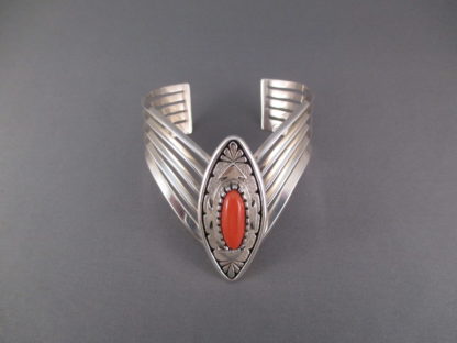 Leo Yazzie Sterling Silver & Coral Bracelet