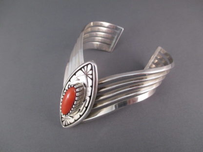 Leo Yazzie Sterling Silver & Coral Bracelet