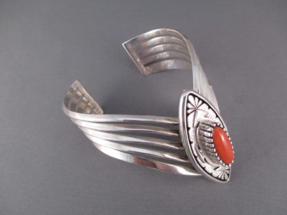 Leo Yazzie Sterling Silver & Coral Bracelet