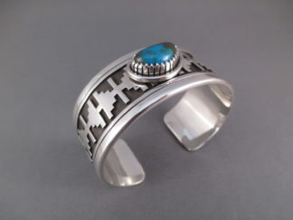 Sterling Silver and Bisbee Turquoise Cuff Bracelet by Navajo jewelry artist, Andrew McCabe $475-