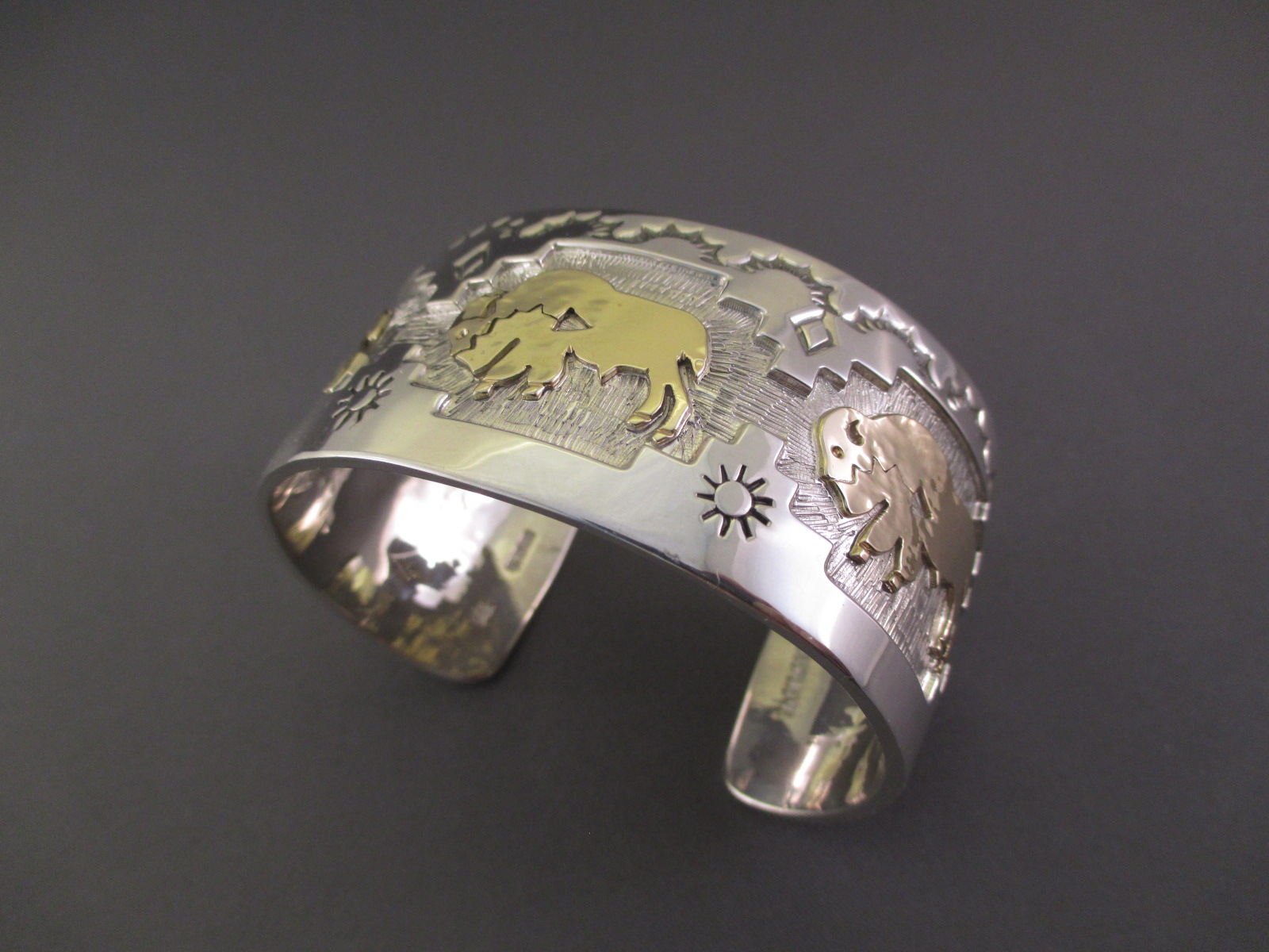 14kt Gold Overlay Cuff Bracelet featuring Bison - Native American Jewelry