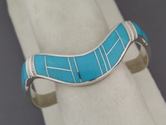 Turquoise Jewelry - Contoured Turquoise Inlay Bracelet Cuff by Native American (Navajo) jeweler, Tim Charlie FOR SALE $520-
