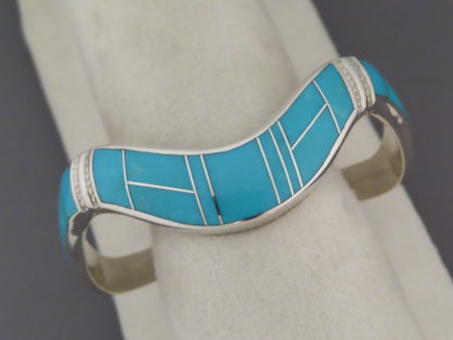 Contoured Cuff Bracelet with Turquoise Inlay