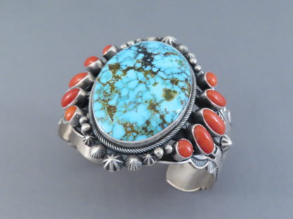 Coral & Turquoise Cuff Bracelet by Aaron Toadlena