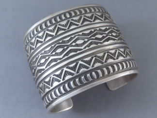 Shop Navajo Jewelry - Wide Sterling Silver Cuff Bracelet by Native American Indian jeweler, Andy Cadman FOR SALE $595-
