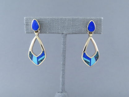 Gold Earrings with Turquoise & Lapis Inlay