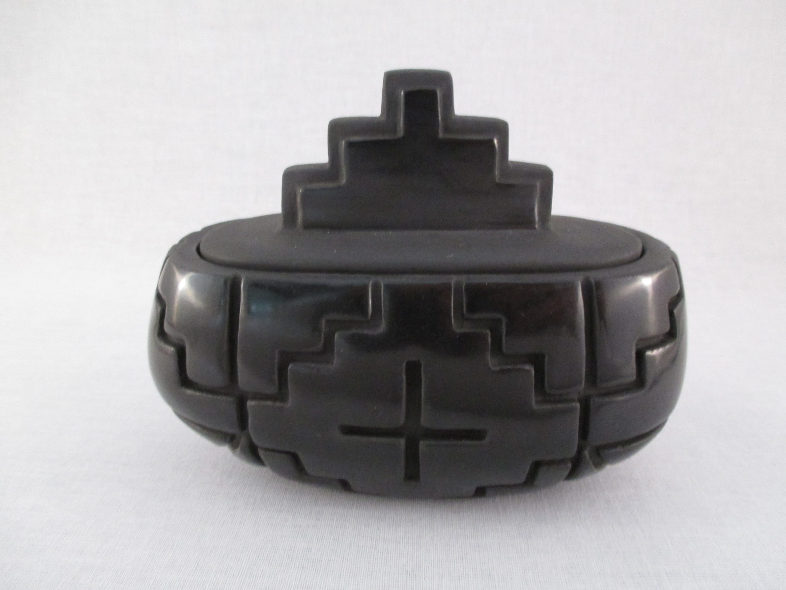Oval Lidded Kiva Step Bowl by Santa Clara Pueblo Pottery artist, Christopher Youngblood Cutler $3,400-