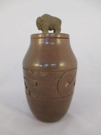 Bison Lidded Santa Clara Pottery Jar by Ryan Roller