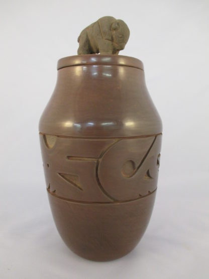 Bison Lidded Santa Clara Pottery Jar by Ryan Roller