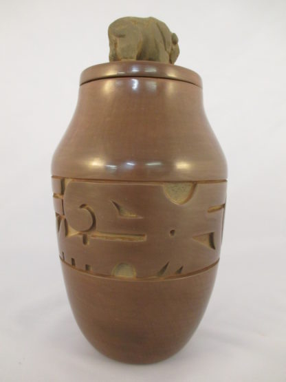 Bison Lidded Santa Clara Pottery Jar by Ryan Roller