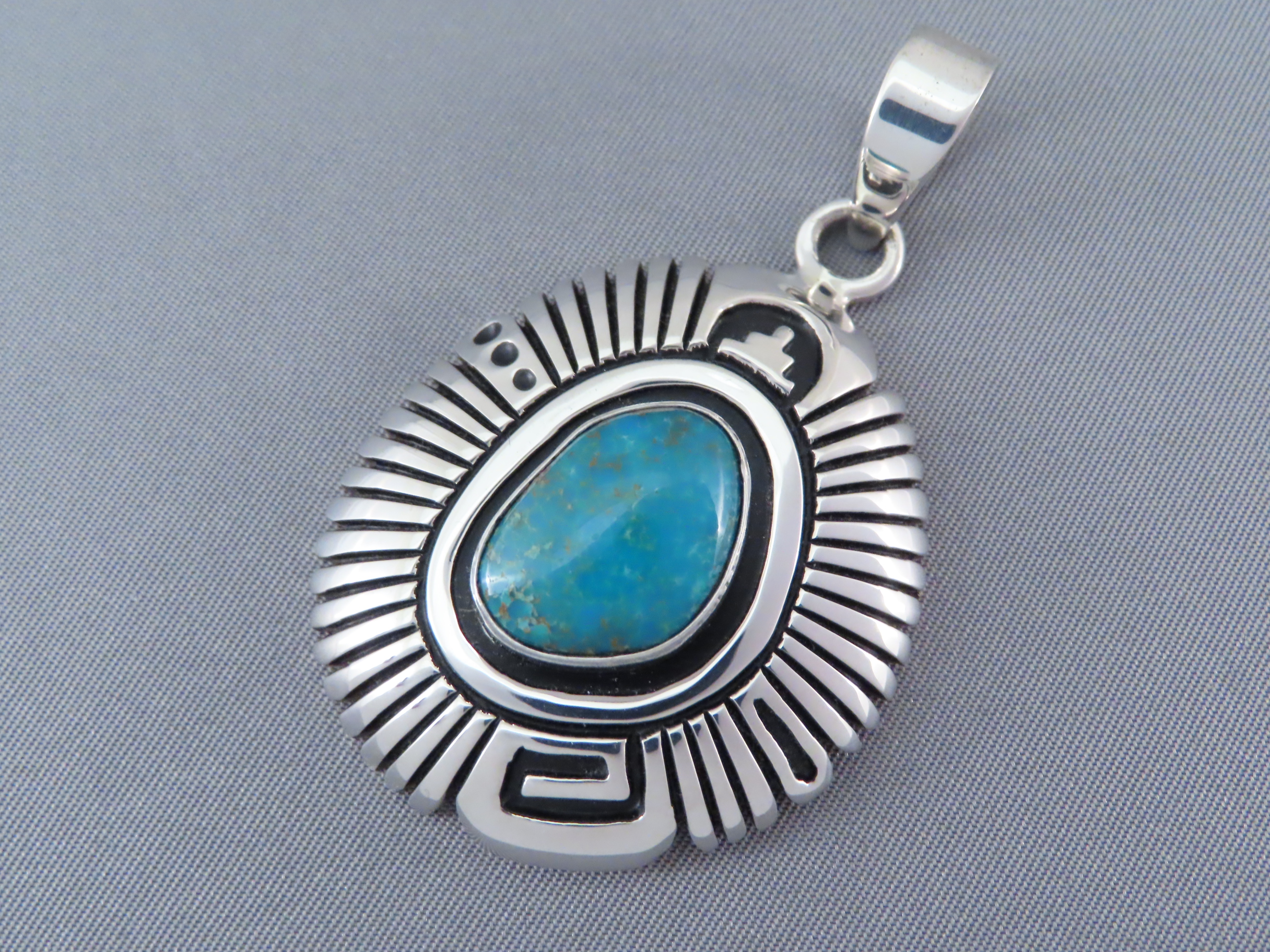 Bisbee Turquoise Pendant by Steven J. Begay - Native American Jewelry