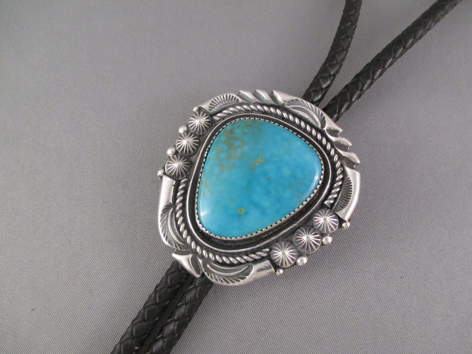Kingman Turquoise Bolo Tie by Native American jewelry artist, Jeanette Dale $440-