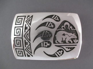 Sterling Silver Belt Buckle with 'Bear Paw' by Hopi Indian jewelry artist, Veryl Pooyouma $440-