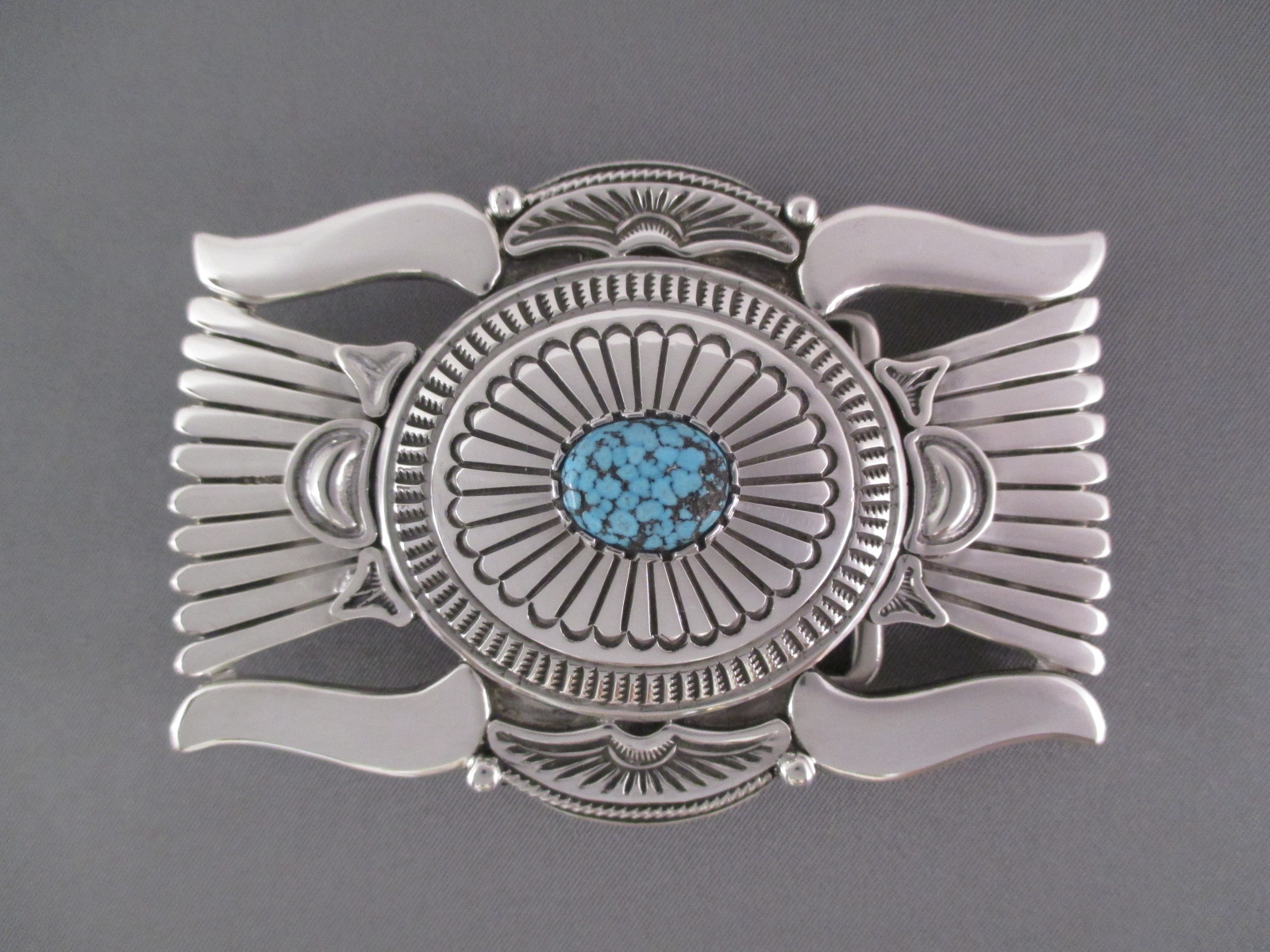 Navajo Jewelry - #8 Turquoise Belt Buckle by Navajo Indian jewelry artist, Peter Johnson $725-