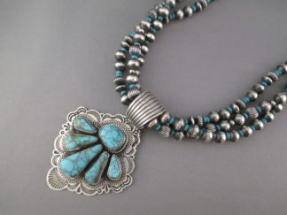 Turquoise Jewelry - 3-Strand Kingman Turquoise Pendant Necklace by Navajo jewelry artist, Albert Jake $1,750-