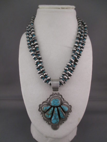 3 Strand Kingman Turquoise Pendant Necklace