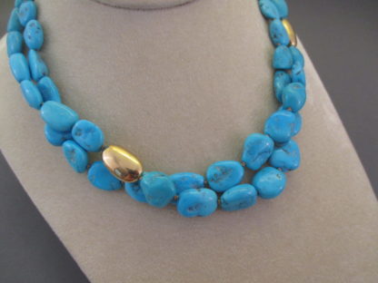 Sleeping Beauty Turquoise & 14kt Gold Necklace (Double-Strand)