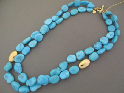 Sleeping Beauty Turquoise & 14kt Gold Necklace (Double-Strand)