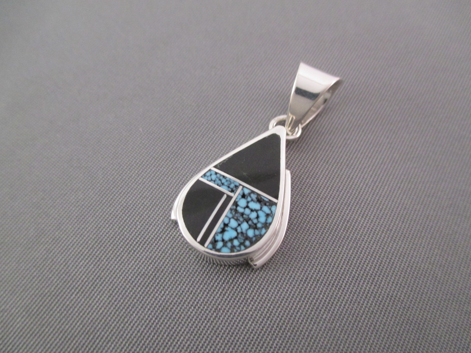 Inlay Jewelry - Black Jade & Turquoise Inlay Pendant by Navajo Indian jewelry artist, Delphine Benally $155-