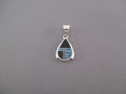 Black Jade & Turquoise Inlay Pendant (smaller teardrop)