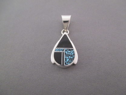 Black Jade & Turquoise Inlay Pendant (smaller teardrop)