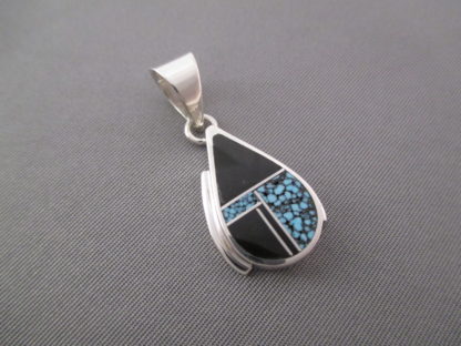 Black Jade & Turquoise Inlay Pendant (smaller teardrop)