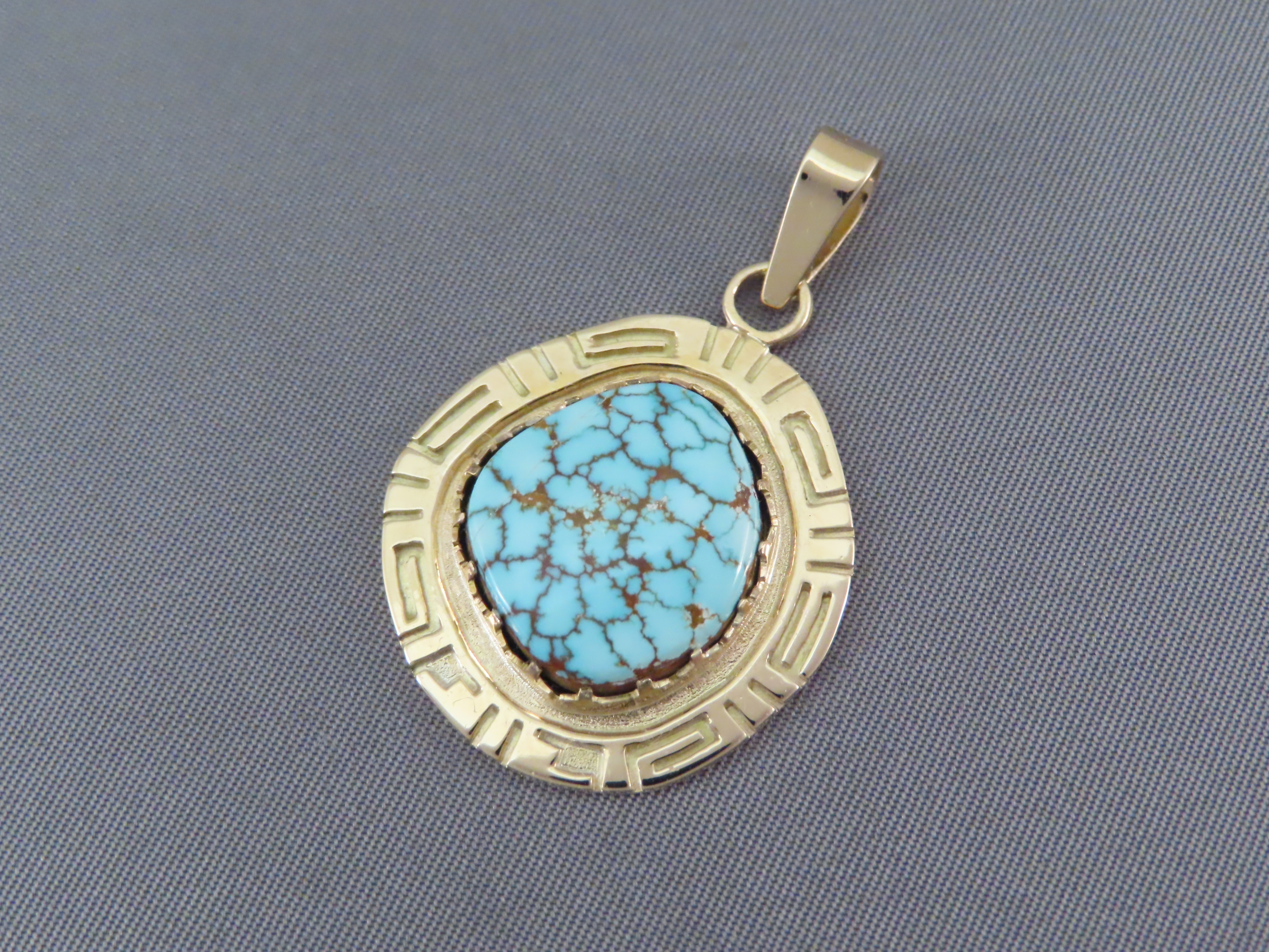 Gold & Turquoise - Number Eight Turquoise Slider Pendant in 14kt GOLD by Navajo jeweler, Robert Taylor $1,525- FOR SALE