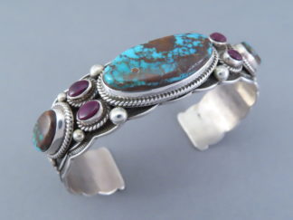 Pilot Mountain Turquoise Bracelet with Sugilite by Native American (Navajo) jewelry artist, Darrel Cadman FOR SALE $595-