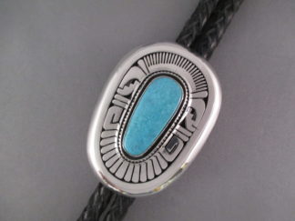 Turquoise Jewelry - Blue Carico Lake Turquoise Bolo Tie by Native American jewelry artist, Leonard Nez $995-