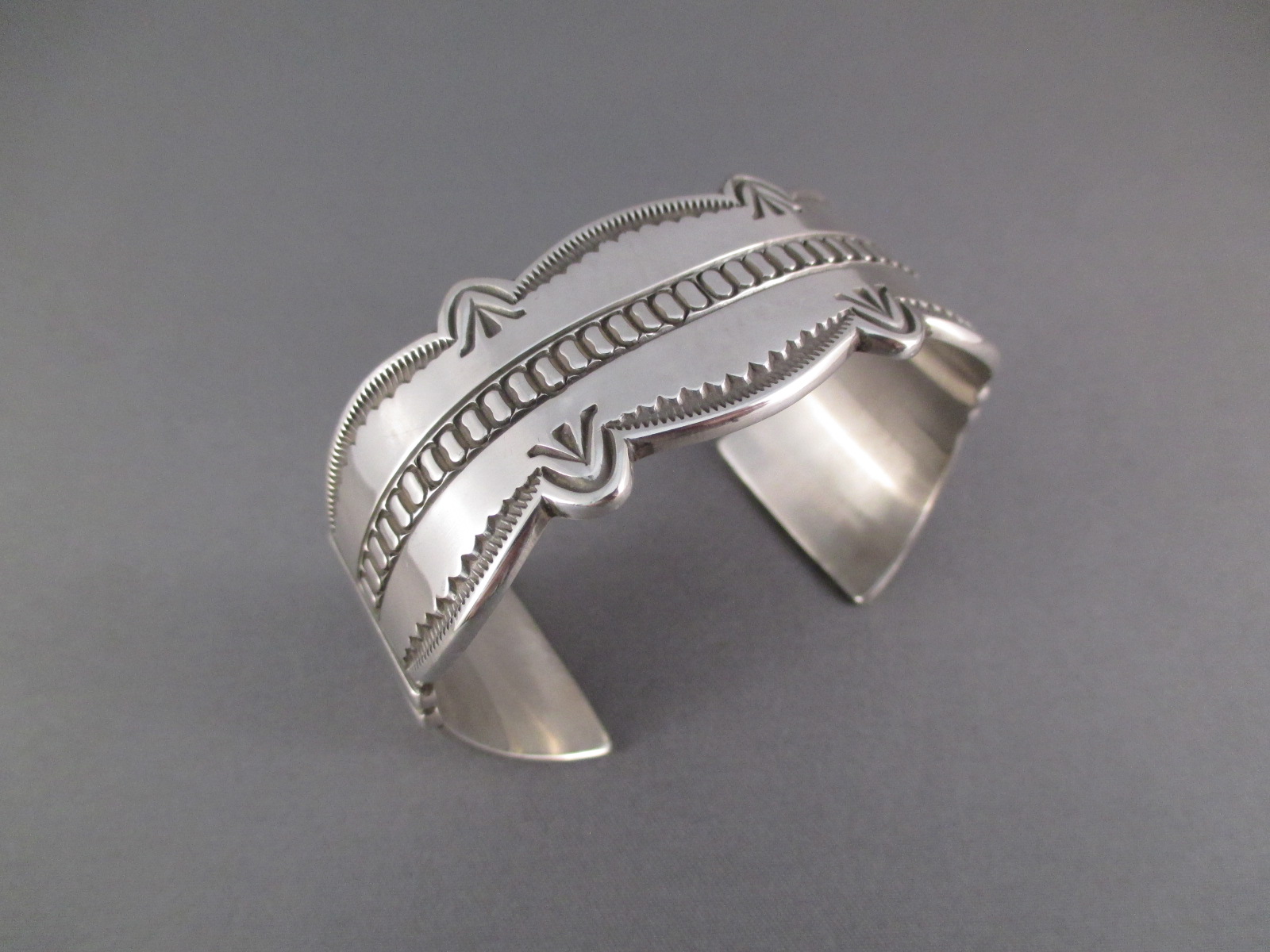 Sterling Silver Cuff Bracelet by Navajo jewelry artist, Wilson Jim $350-