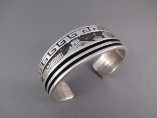 Sterling Silver Overlay Cuff Bracelet by Native American Navajo Indian jewelry artists, Alvin & Lula Begay $275-