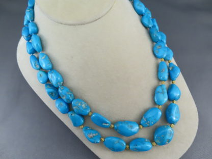 Double Strand Sleeping Beauty Turquoise Necklace with Gold