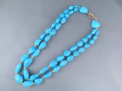 Double Strand Sleeping Beauty Turquoise Necklace with Gold