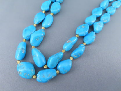 Double Strand Sleeping Beauty Turquoise Necklace with Gold