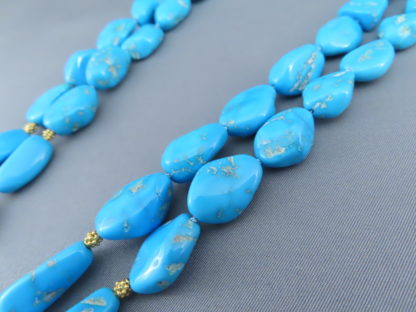 Double Strand Sleeping Beauty Turquoise Necklace with Gold