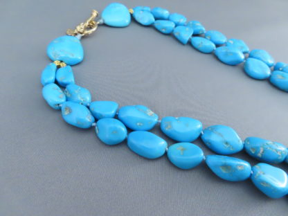 Double Strand Sleeping Beauty Turquoise Necklace with Gold