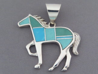 Buy Inlaid Horse - Green & Blue Turquoise Inlay HORSE Pendant by Native American Jeweler, Tim Charlie $210- FOR SALE