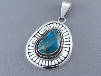 Morenci Turquoise Pendant by Native American (Navajo) jewelry artist, Leonard Nez FOR SALE $695-