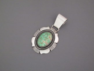 Sterling Silver & Carico Lake Turquoise Pendant by Native American (Navajo) jewelry artist, Clavin Martinez $1,250-