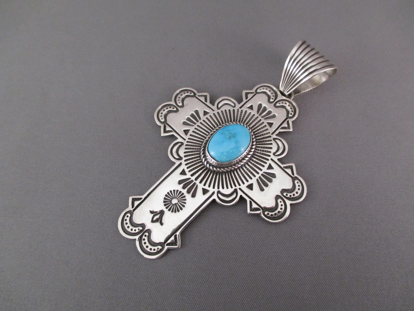Turquoise Cross Pendant with Kingman Turquoise by Native American jewelry artist, Albert Jake $245-
