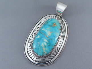 LARGE Turquoise Mountain Turquoise Pendant by Native American Indian jewelry artist, Leonard Nez $1,750- FOR SALE