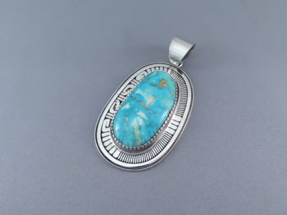 HUGE Turquoise Mountain Turquoise Pendant by Leonard Nez