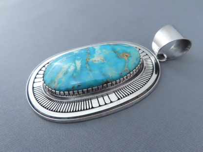 HUGE Turquoise Mountain Turquoise Pendant by Leonard Nez