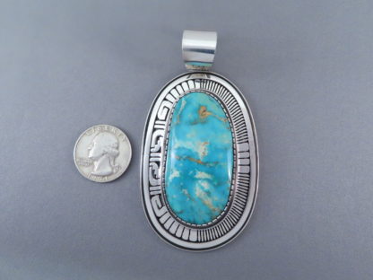 HUGE Turquoise Mountain Turquoise Pendant by Leonard Nez